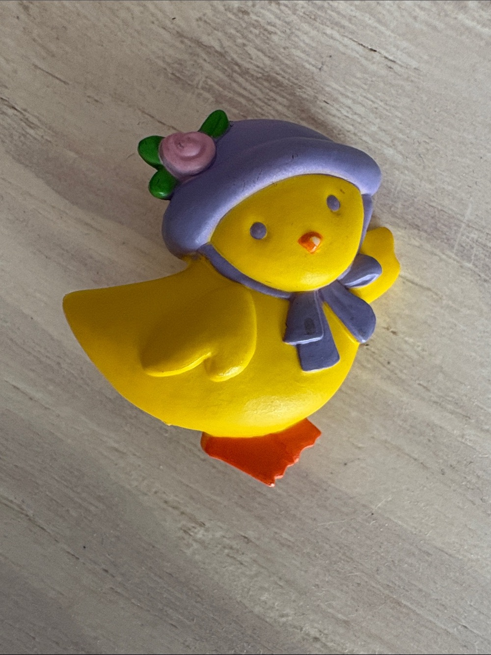 Vintage 70s Easter Chick Pin: Yellow Chick, Purple Bonnet